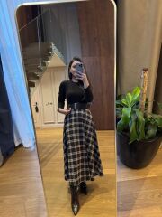 Rn 35552 A. Kahve Kaşkorse Ekose Detaylı Kemerli Elbise