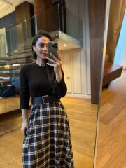 Rn 35552 A. Kahve Kaşkorse Ekose Detaylı Kemerli Elbise