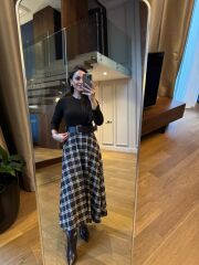 Rn 35552 A. Kahve Kaşkorse Ekose Detaylı Kemerli Elbise