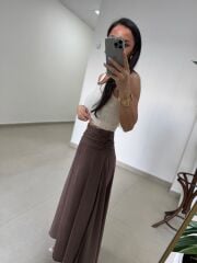 Fp 3407 Bel Drape Detaylı Tensel Kahve Etek