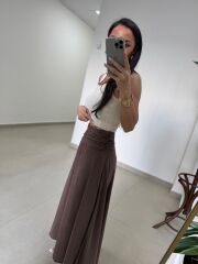 Fp 3407 Bel Drape Detaylı Tensel Kahve Etek
