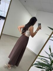 Fp 3407 Bel Drape Detaylı Tensel Kahve Etek