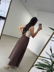 Fp 3407 Bel Drape Detaylı Tensel Kahve Etek