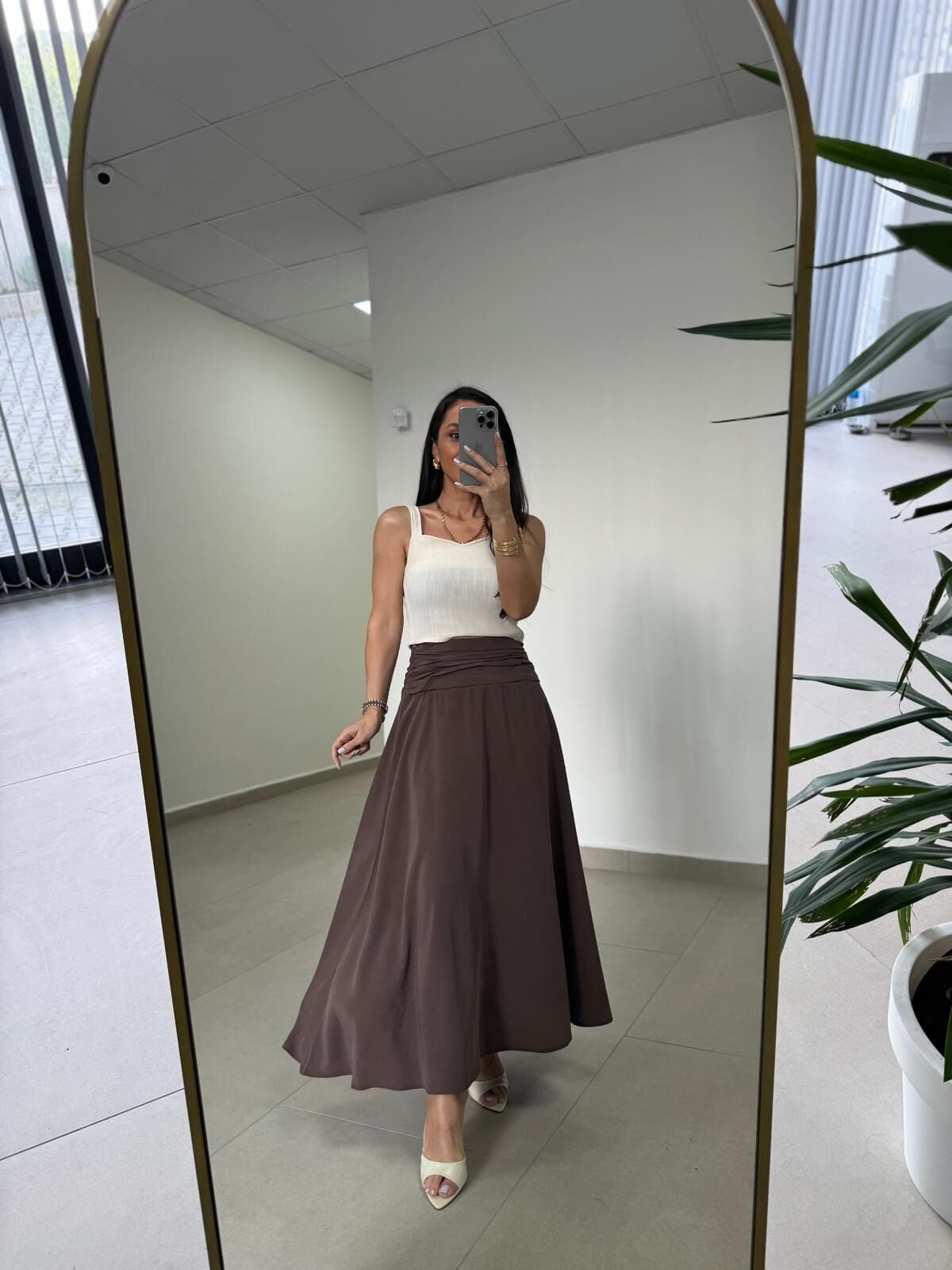 Fp 3407 Bel Drape Detaylı Tensel Kahve Etek