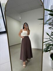 Fp 3407 Bel Drape Detaylı Tensel Kahve Etek