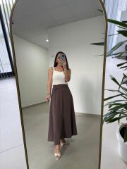 Fp 3407 Bel Drape Detaylı Tensel Kahve Etek