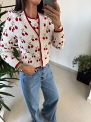 Orj. Marka Kirazlı Desenli Triko Hırka