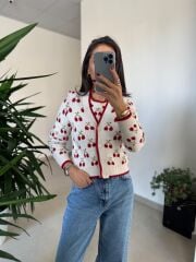 Orj. Marka Kirazlı Desenli Triko Hırka