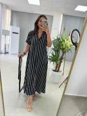 Dr 2604 Siyah Beyaz Çizgili Gömlek Elbise