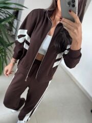 Ms 00064 Kahve-Beyaz Şerit Geçişli Fermuarlı Modal Takım