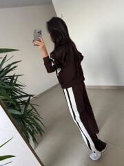 Ms 00064 Kahve-Beyaz Şerit Geçişli Fermuarlı Modal Takım