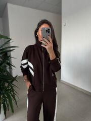 Ms 00064 Kahve-Beyaz Şerit Geçişli Fermuarlı Modal Takım