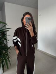 Ms 00064 Kahve-Beyaz Şerit Geçişli Fermuarlı Modal Takım