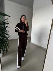 Ms 00064 Kahve-Beyaz Şerit Geçişli Fermuarlı Modal Takım