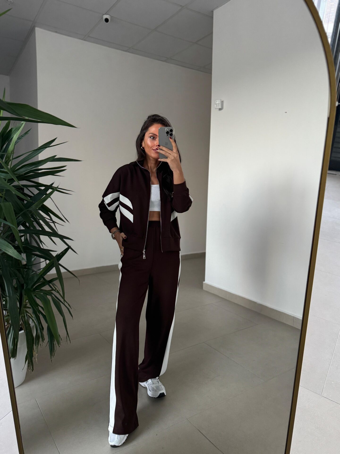 Ms 00064 Kahve-Beyaz Şerit Geçişli Fermuarlı Modal Takım