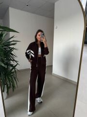 Ms 00064 Kahve-Beyaz Şerit Geçişli Fermuarlı Modal Takım