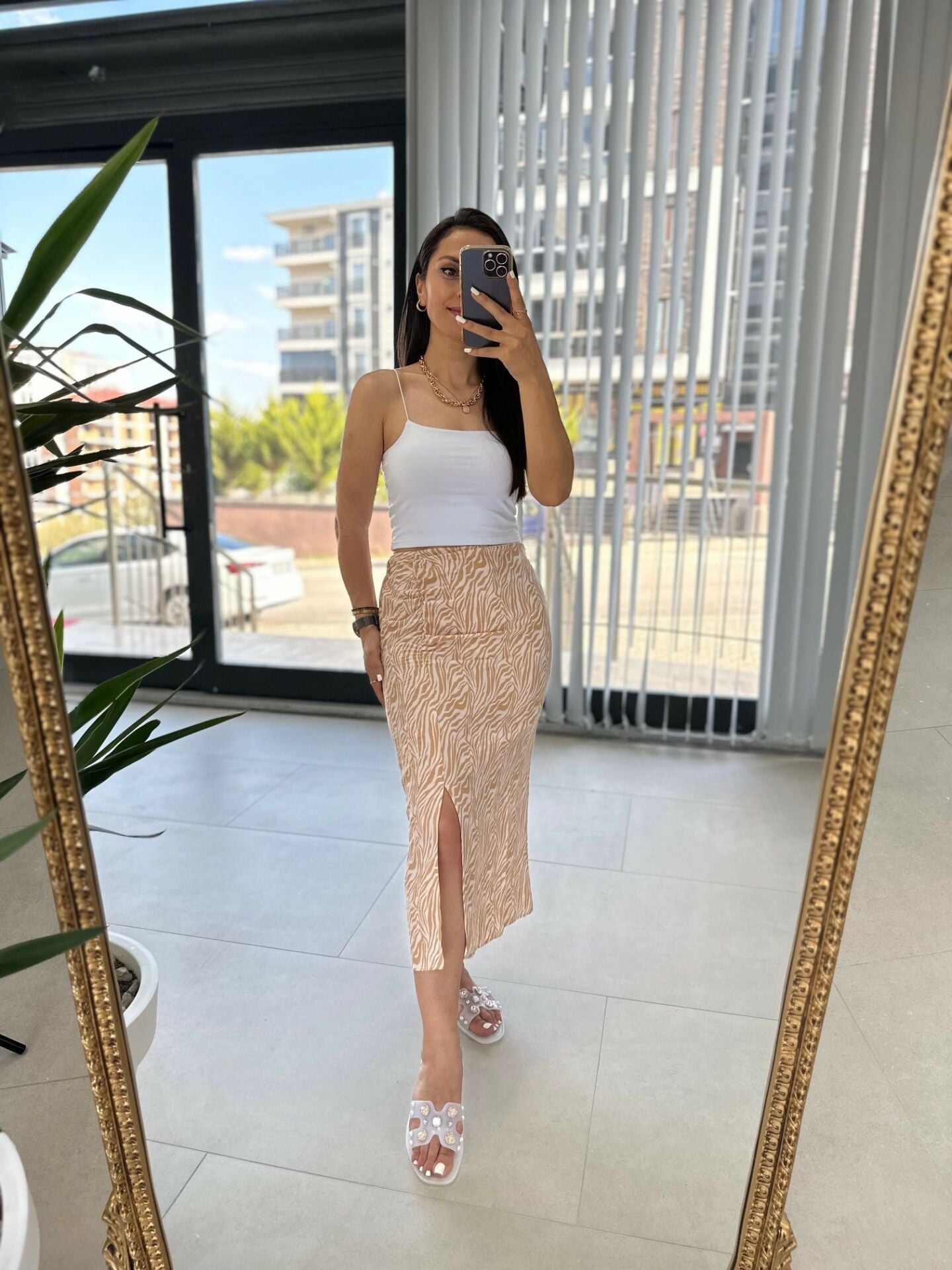 Zebra Desenli Sol Drapeli Etek