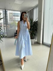 My 3747 Bebe Mavi Kemerli Gold Düğmeli Elbise