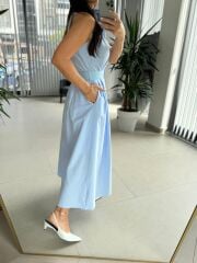 My 3747 Bebe Mavi Kemerli Gold Düğmeli Elbise