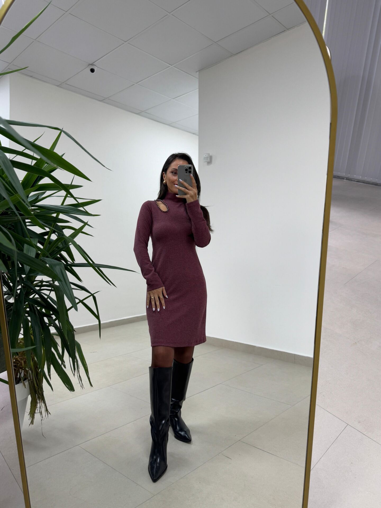 Mc 5105 Omuz Damla Detaylı Mürdüm Elbise