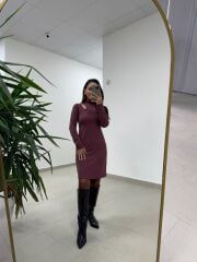 Mc 5105 Omuz Damla Detaylı Mürdüm Elbise