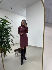 Mc 5105 Omuz Damla Detaylı Mürdüm Elbise