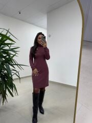 Mc 5105 Omuz Damla Detaylı Mürdüm Elbise