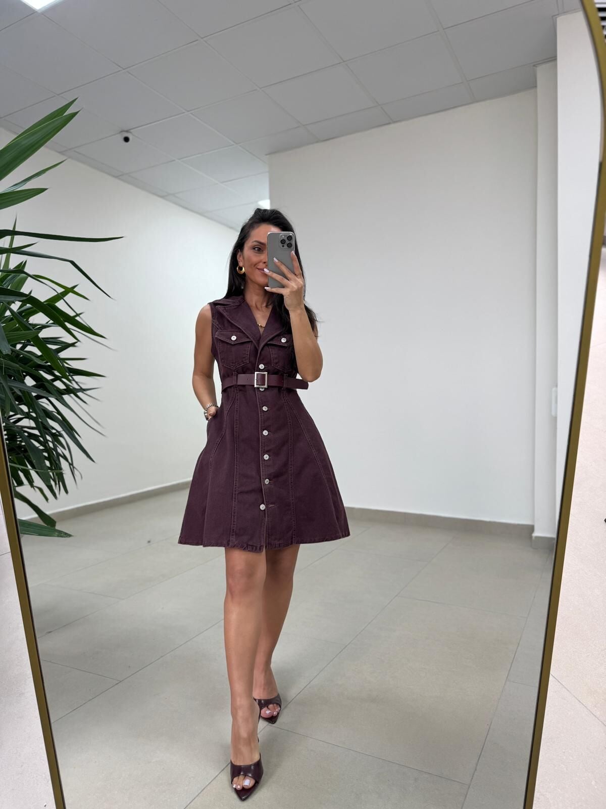 Gp 335 Orj Marka Mürdüm Denim Çan Elbise