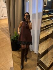 Ms 244 Kahve Yaka Detaylı Modal Elbise