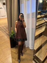 Ms 244 Kahve Yaka Detaylı Modal Elbise