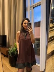 Ms 244 Kahve Yaka Detaylı Modal Elbise