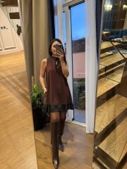 Ms 244 Kahve Yaka Detaylı Modal Elbise