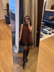 Ms 244 Kahve Yaka Detaylı Modal Elbise