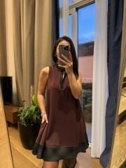 Ms 244 Kahve Yaka Detaylı Modal Elbise