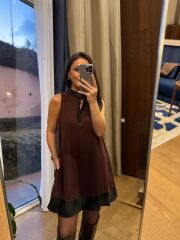 Ms 244 Kahve Yaka Detaylı Modal Elbise