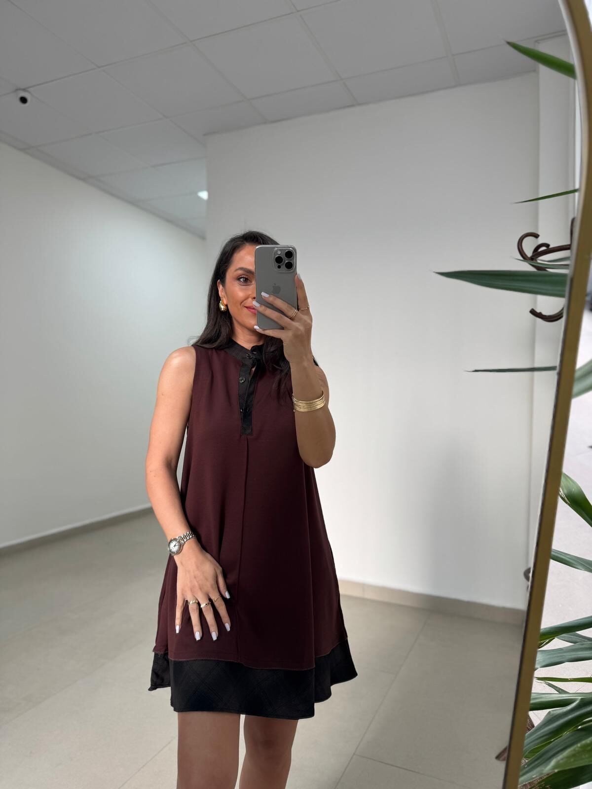 Ms 244 Kahve Yaka Detaylı Modal Elbise