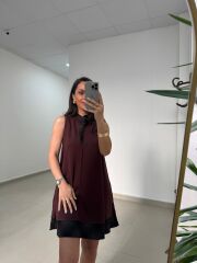Ms 244 Kahve Yaka Detaylı Modal Elbise
