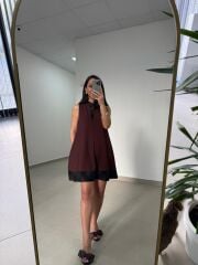 Ms 244 Kahve Yaka Detaylı Modal Elbise