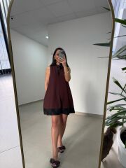Ms 244 Kahve Yaka Detaylı Modal Elbise