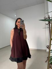 Ms 244 Kahve Yaka Detaylı Modal Elbise