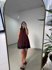 Ms 244 Kahve Yaka Detaylı Modal Elbise