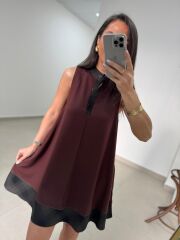 Ms 244 Kahve Yaka Detaylı Modal Elbise