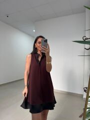 Ms 244 Kahve Yaka Detaylı Modal Elbise