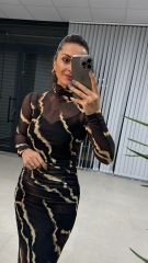 Mc Balıkçı Büzgülü Siyah Tül Elbise