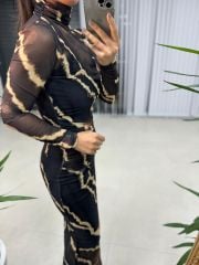 Mc Balıkçı Büzgülü Siyah Tül Elbise