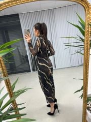 Mc Balıkçı Büzgülü Siyah Tül Elbise