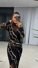 Mc Balıkçı Büzgülü Siyah Tül Elbise