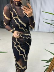 Mc Balıkçı Büzgülü Siyah Tül Elbise