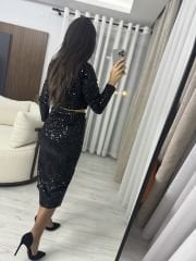 My 3353 Siyah Payetli Eteklı Takım