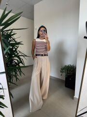 Orj. Marka Omuz Düğme Detaylı Bordo Çizgili Süveter